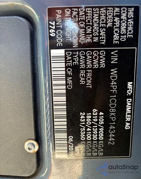 2019 Mercedes-Benz Sprinter 2500 z USA, uszkodzony, nr VIN WD4PF1CD8KP143442